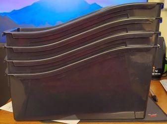 Set of 4 Black Plastic Magazine File Holders