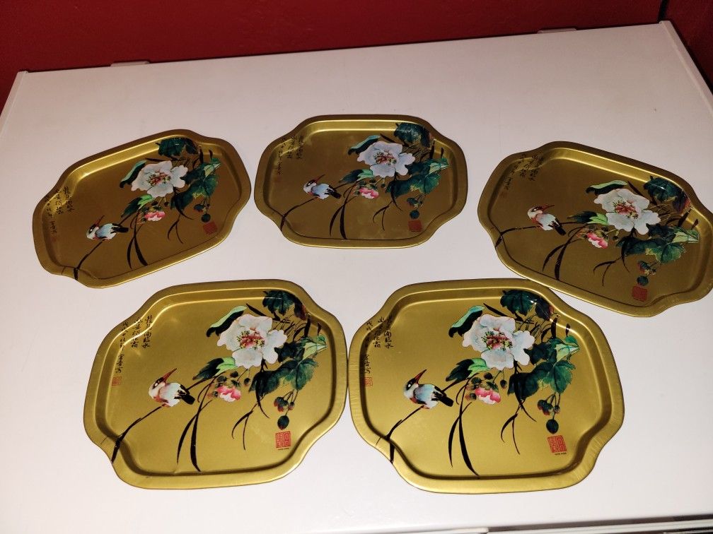 Vintage Metal Hong Kong Trays - Set Of 5