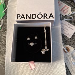 Heart Earrings, Ring, And Necklace Sterling Silver