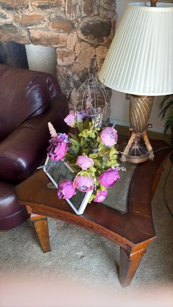 Tall Bird Cage With Purple Flowers. 