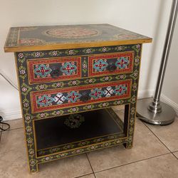Floral Solid Wood Hand Painted India Accent Table, Chest 