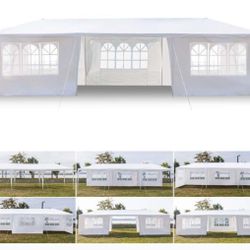  10' x 30 Gazebo Canopy Tent with 6 Removab-White 