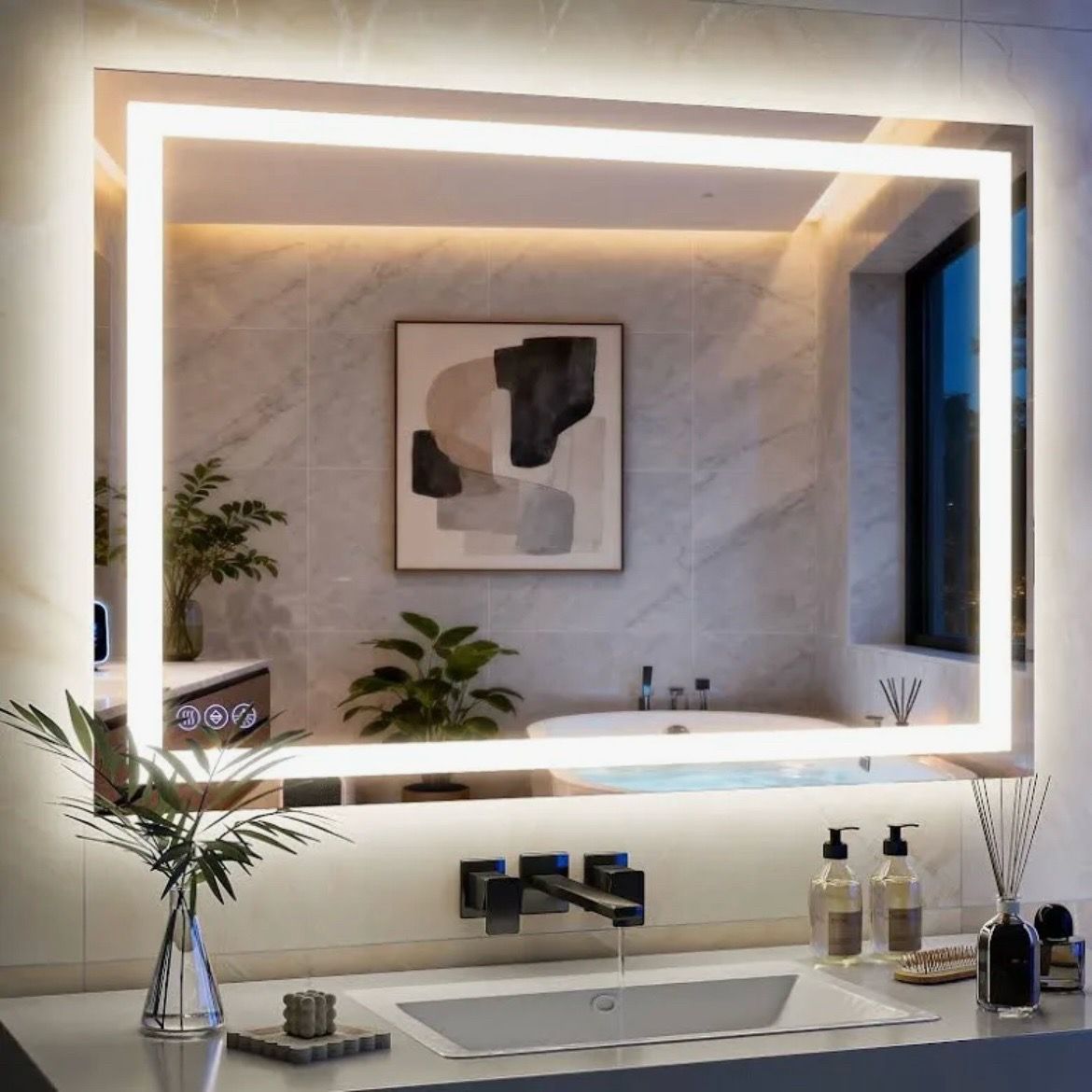 LED Mirror- 36 x 28 LED Touch Button Bathroom Vanity Mirror, Switchable Color LED with Defogger 36x28