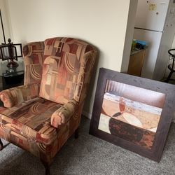 High Back Chair With Decorative Picture 