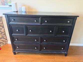 Black Wood Dresser with 9 Drawers