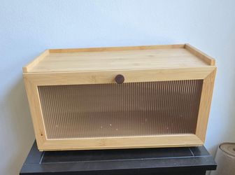 Bamboo Bread Box w Clear Ribbed Door