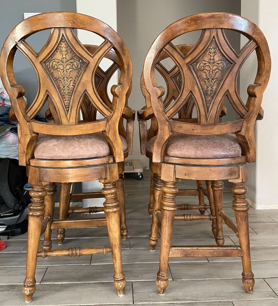 Solid Wood Swivel Bar Stools – Set of 4 – Heavy & High-End!