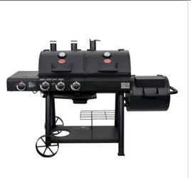 Char-Griller Texas Trio 4-Burner Dual Fuel Grill with Smoker in Black