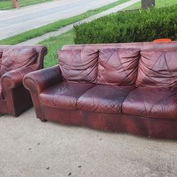 Brown Leather Sofa Set