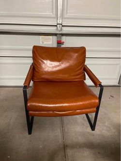 Cognac Leather Accent Chair with Black Metal Frame