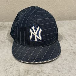 New Era 59Fifty Hat 7 5/8 Men New York Yankees Blue White Pinstripe Fitted Cap
