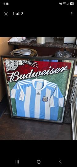 Argentina world cup framed jersey budweiser beer bar display sign pub man cave