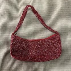 Vintage Y2K 90’s Red and Pink Beaded Mini Small Baguette Bag Purse