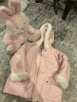 Osh kosh pink Kids hoodie jacket coat and pink bunny plush-M/5-6