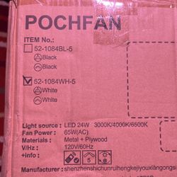 POCHFAN 52 inch White Ceiling Fans with Lights and Remote, Dimmable 3-Color Temperature, Quiet Reversible Motor, 5 Blades LED Modern Ceiling Fan for B