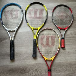 Tennis Rackets (3 Wilson And 1 Generic)