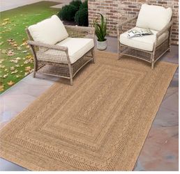Jute-Style Woven 5 × 7 (ft) Loomed Polypropylene Tan Rectangular Outdoor Hose Washable Pet Friendly