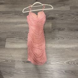 Elegant Pink Short Pearl Sparkly Dress