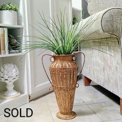  Floor Vase, Wicker Basket Vase with Artificial Plant 27"x20" vessel, container, pottery, faux plants, fake plants, home decor, boho, modern