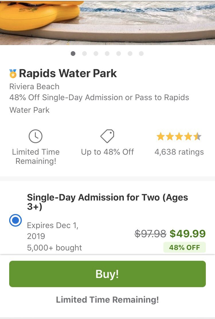 2 rapids water park tickets 25$