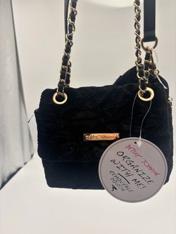 Betsey Johnson Black Quilted Velvet Chain Shoulder Bag
