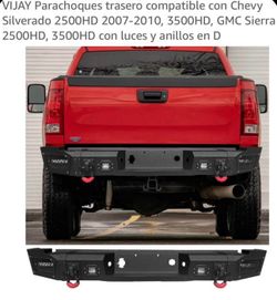 VIJAY Rear Bumper compatible with 2007-2010 Chevy Silverado 2500HD/3500HD and GMC Sierra 2500HD/3500HD, featuring lights and D-rings. I am located in