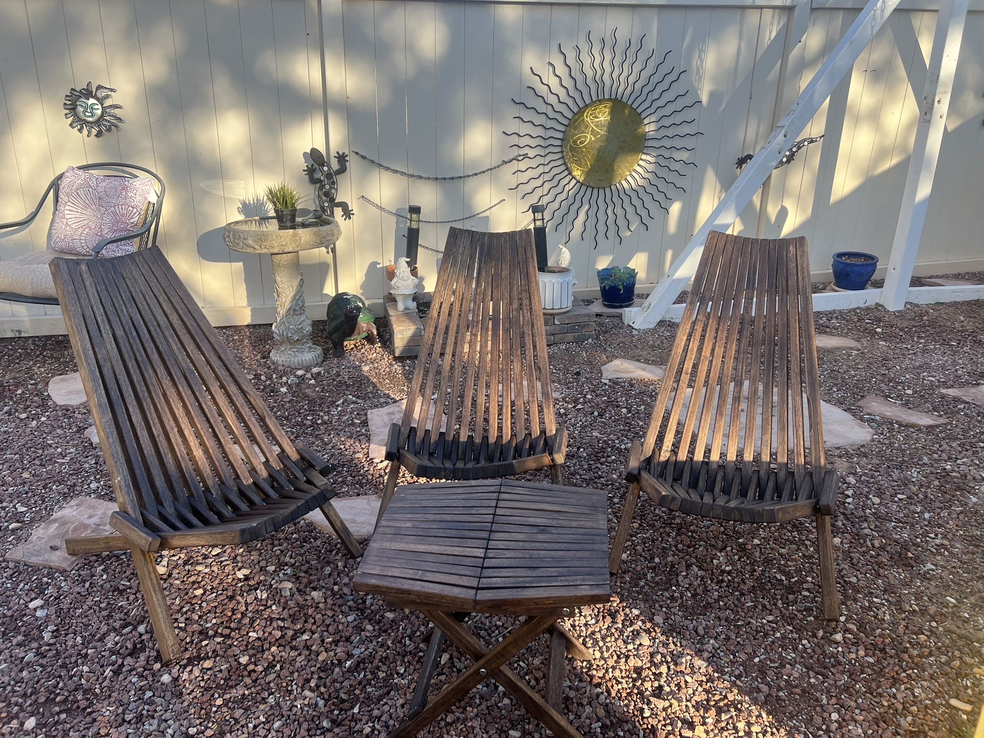 Melino Wooden Folding Tamarack Chairs, and table 