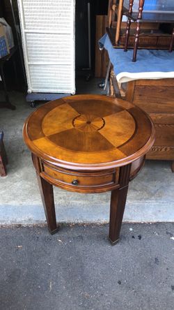 Mid-century style accent table solid wood inlay