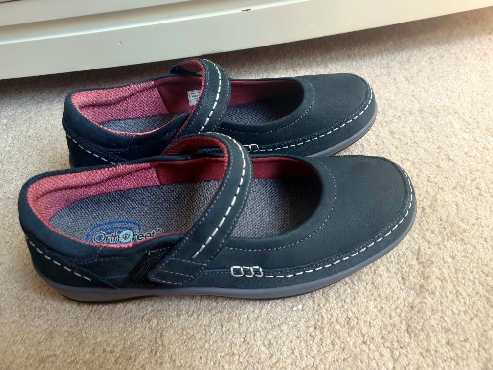 Orthofeet Athens Mary Jane Shoes Navy Blue Orthopedic Comfort Womens Size 11.5US