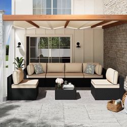 New 7 pcs Outdoor Patio Sectional Furniture Outdoor Wicker Sofa, Patio Furniture Sets for Backyard New in box DSTB7-H1, DSA-H1, DSA-H1 * * Material