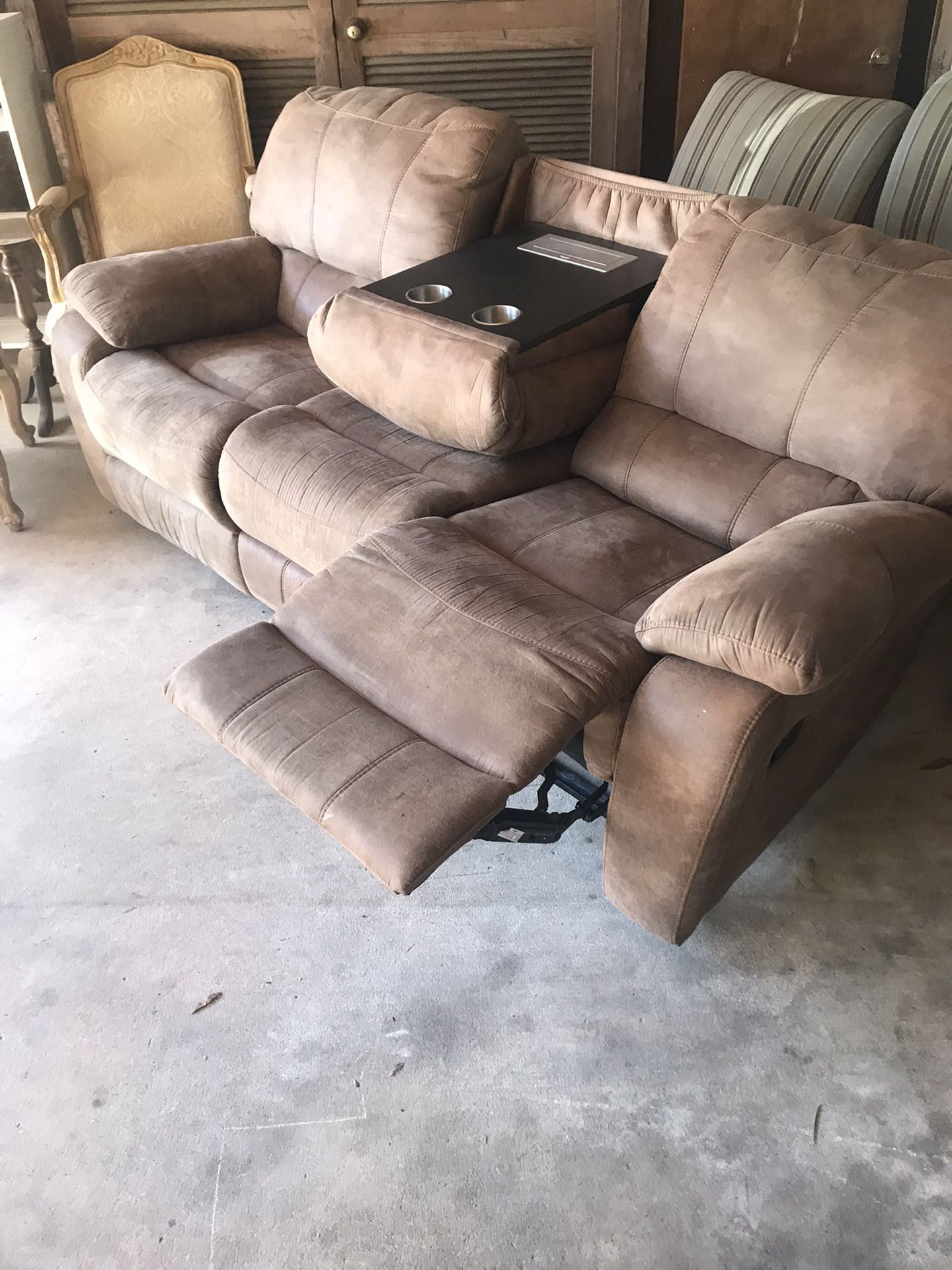 Suede Couch Brand New w/ Lazy Boy Both Sides and Folding Arm Rest in Middle w/ 2 Outlet Plug-in and 2 Usb