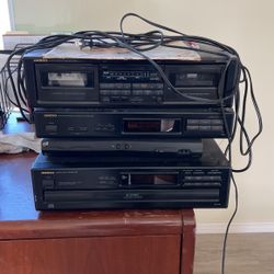 Stereo System. 3 Are Onkyo,1 Is Dish, 1 Is Toshiba