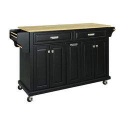 Black Cambridge Natural Wood Top 60.5 in. W Kitchen Island with Storage (18 in. D x 60.5 in. W x 36 in. H)