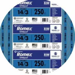 Southwire 14/3 Solid Romex 250 ft.  SIMpull CU NM-B W/G Wire Blue Coil