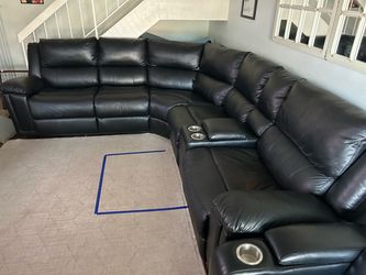 Large Black Leather Reclining Sectional + Power Recliner Chair
