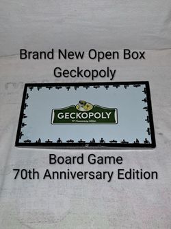 Brand New Open Box Geckopoly 70th Anniversary Monopoly Board Game (Contents Are Factory Sealed) Is Complete Nothing Missing