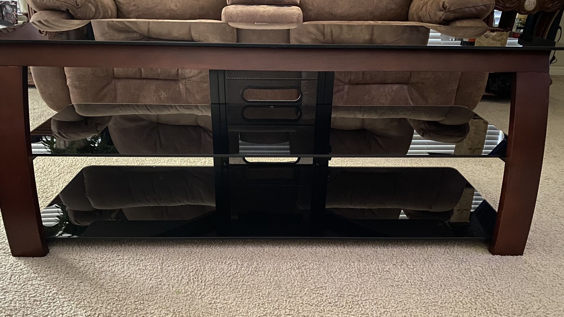 TV Stand With Smoked Glass Shelves 