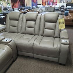 Power Reclining Sofa And Loveseat Set Genuine Leather New
