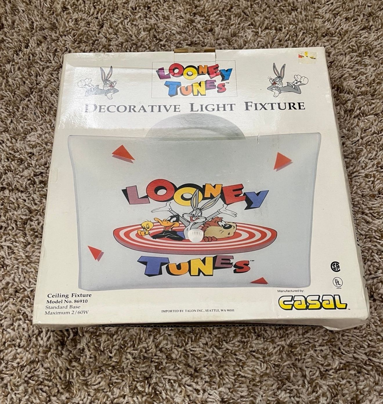 VTG 1995 Casal Glass Ceiling Light Fixture Shade Bugs Bunny Taz Looney Tunes