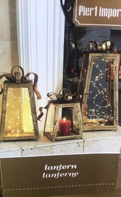 Pier 1 Gold Tone Holiday Lantern (one, medium size)