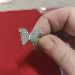 Moss Agate Adjustable Butterfly Ring