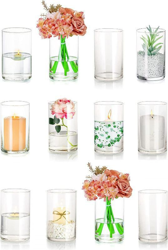 12 Glass Cylinder Vases Bulk (8X 4 Inch)