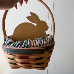 1999 Longaberger Easter Basket, Fabric Liner, Protector, & 3D Bunny Wood Insert