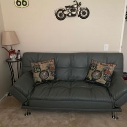 Grey Sofa Bed Futon Leatherette