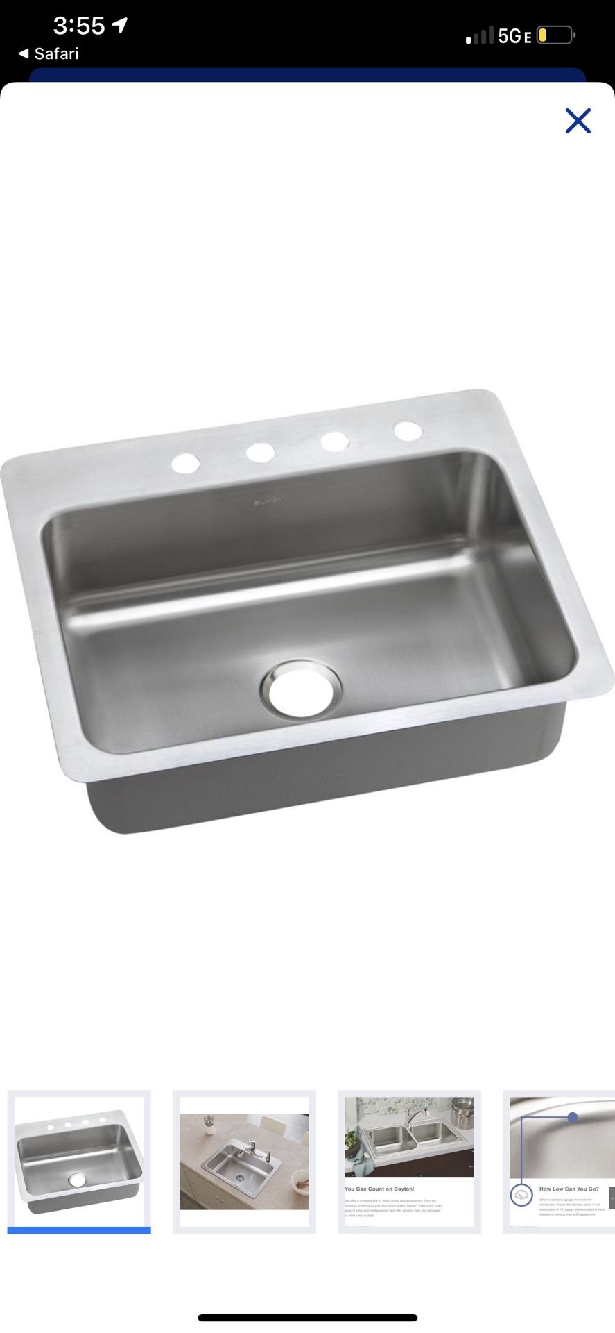 Dayton Dual -Mount 27 -in  X 22 In Elite Satin  Single Bowl 4 -hole Kitchen Sink 