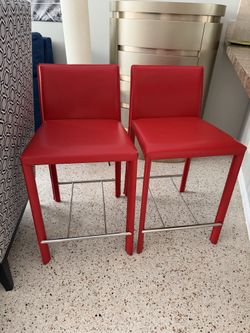 Monarch Specialties Leather-Look Modern Pub Chairs, Red (Set of 2)