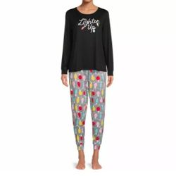 Secret Treasures Women's Long Sleeve Shirt & Joggers Pajama Set Black L/G(10-12)