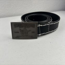 True Religion Concer Ticket belt Big T stitch size 38 leather Black and Silver