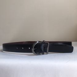 SALVATORE FERRAGAMO Adjustable Black Leather Gancini Buckle Belt Made In Italy