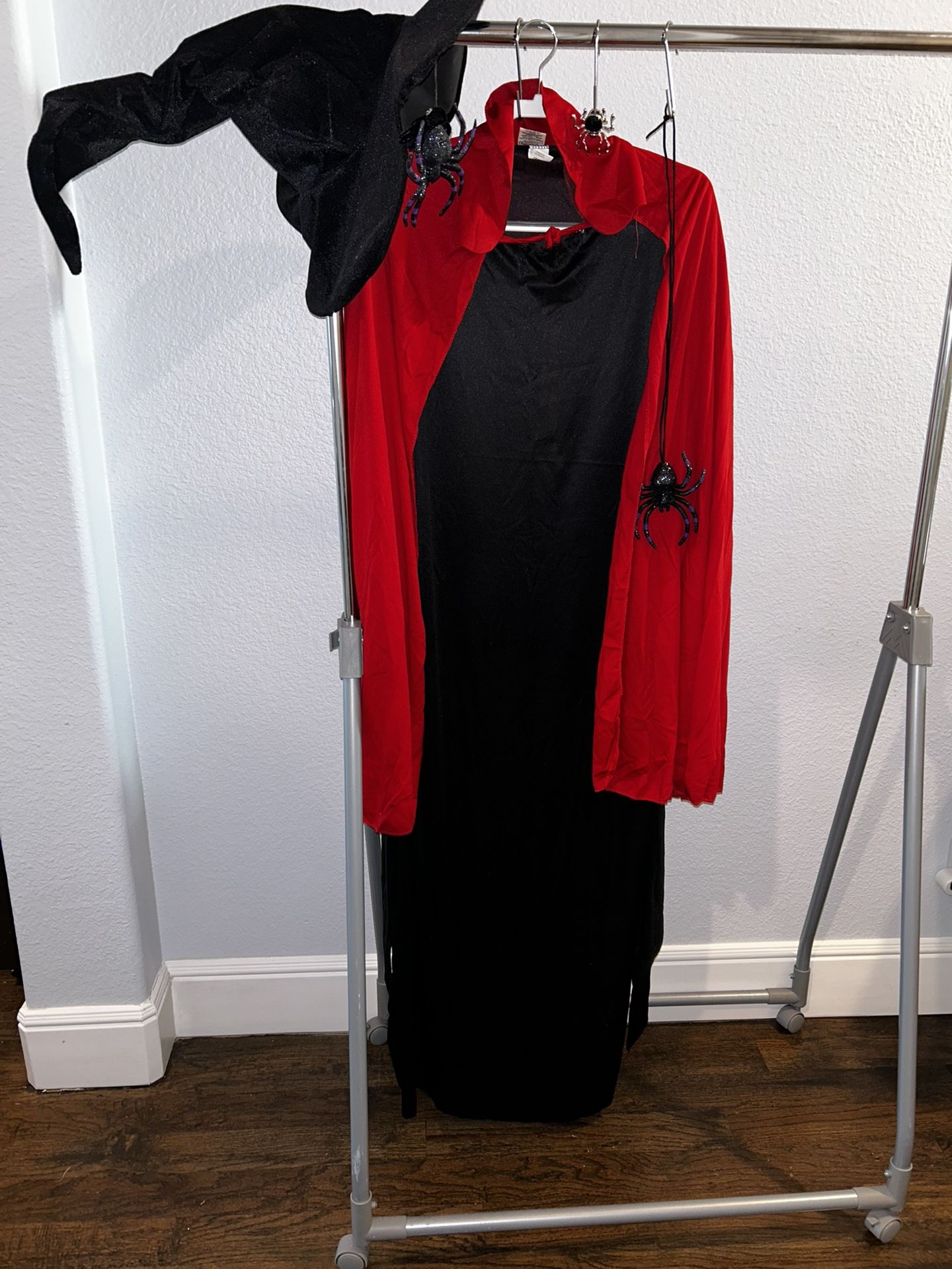 Halloween Witch Attire – Black Robe, Red Cape, & Hat Combo